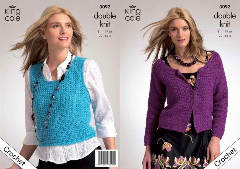 King Cole 3092 Crochet Slipover and Cardigan DK