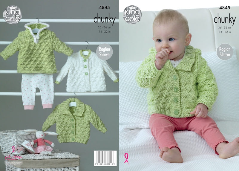King Cole Knitting Pattern No. 4845 Hoody, Jacket and Matinee Coat Chunky