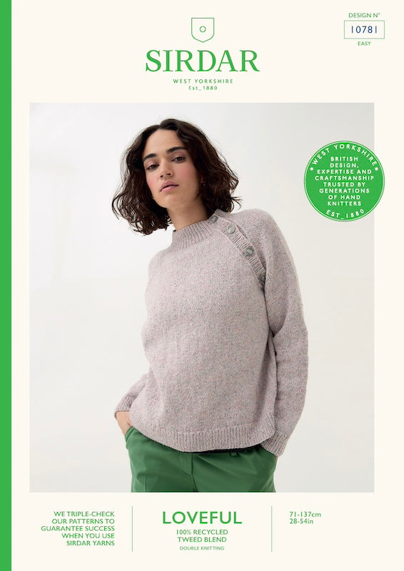 Sirdar Loveful Knitting Pattern 10781 Buttoned Raglan Sweater