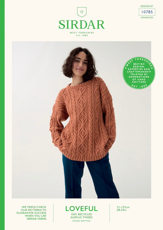 Sirdar Loveful Knitting Pattern 10785 Cable Crew Sweater