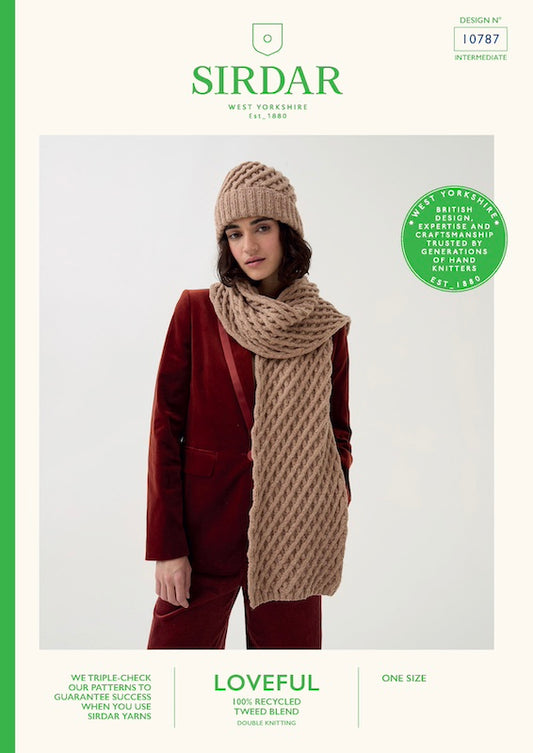 Sirdar Loveful Knitting Pattern 10787 Lattice Scarf and Hat