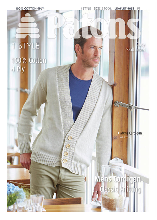 Patons 4052 Mens Cardigan, 4ply