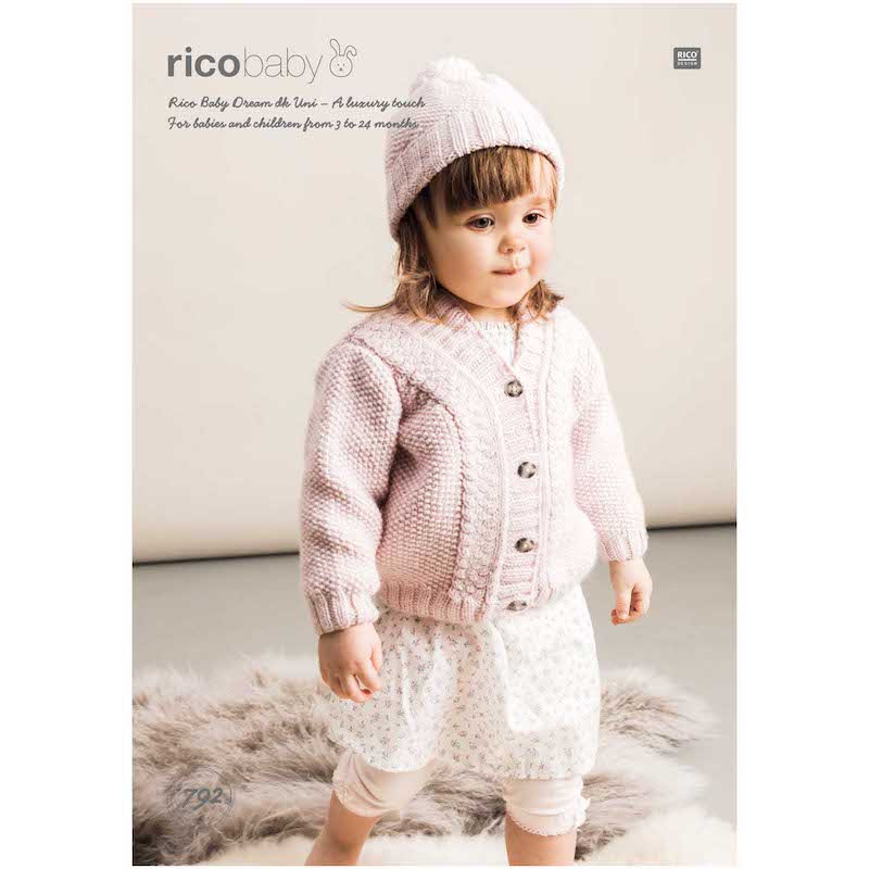 Rico Baby Knitting Pattern 792 Cardigan and Hat DK