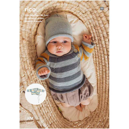 Rico Baby Knitting Pattern 974 Sweater, Jacket and Hat (DK)