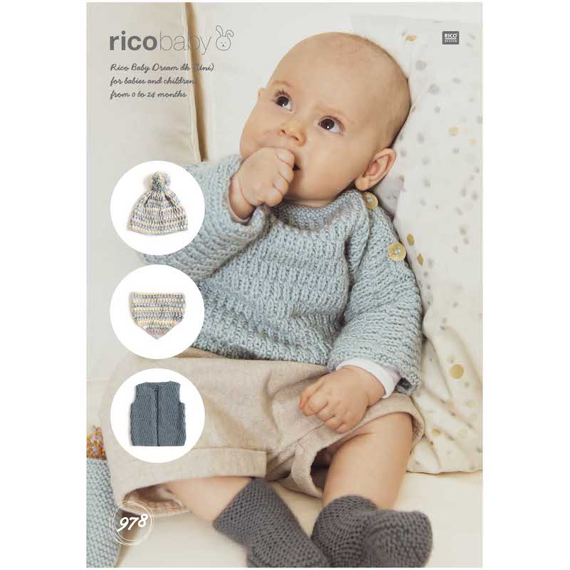 Rico Baby Knitting Pattern 978 Sweater, Vest, Hat & Shawl (DK)