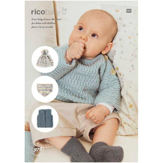 Rico Baby Knitting Pattern 978 Sweater, Vest, Hat & Shawl (DK)