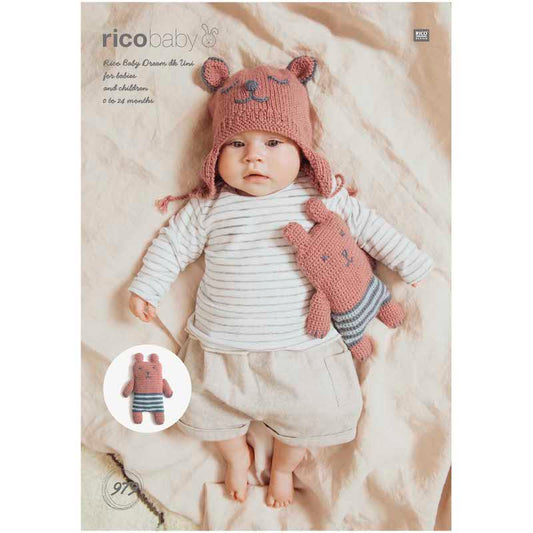 Rico Baby Knitting Pattern 979 Hat and Crochet Teddy Bear DK