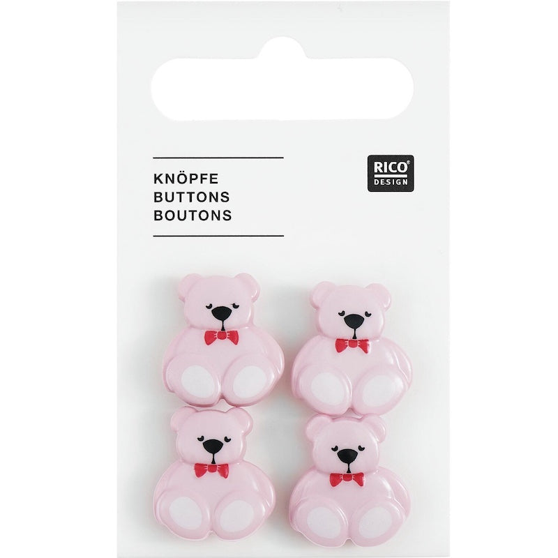 Rico Lilac Teddy Bear Buttons, 4 per card