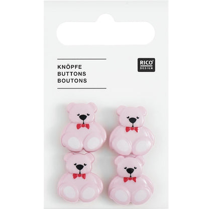Rico Lilac Teddy Bear Buttons, 4 per card