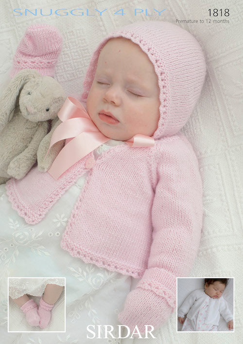 Sirdar Snuggly 4 ply Knitting Pattern 1818 Cardigans, Bonnet, Mittens & Booties