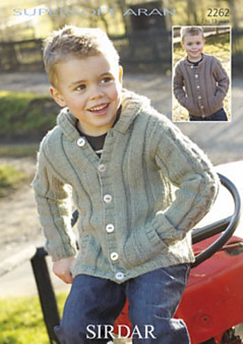 Sirdar Childs Aran Knitted Hooded Jacket and Jacket with Stand Up Neck