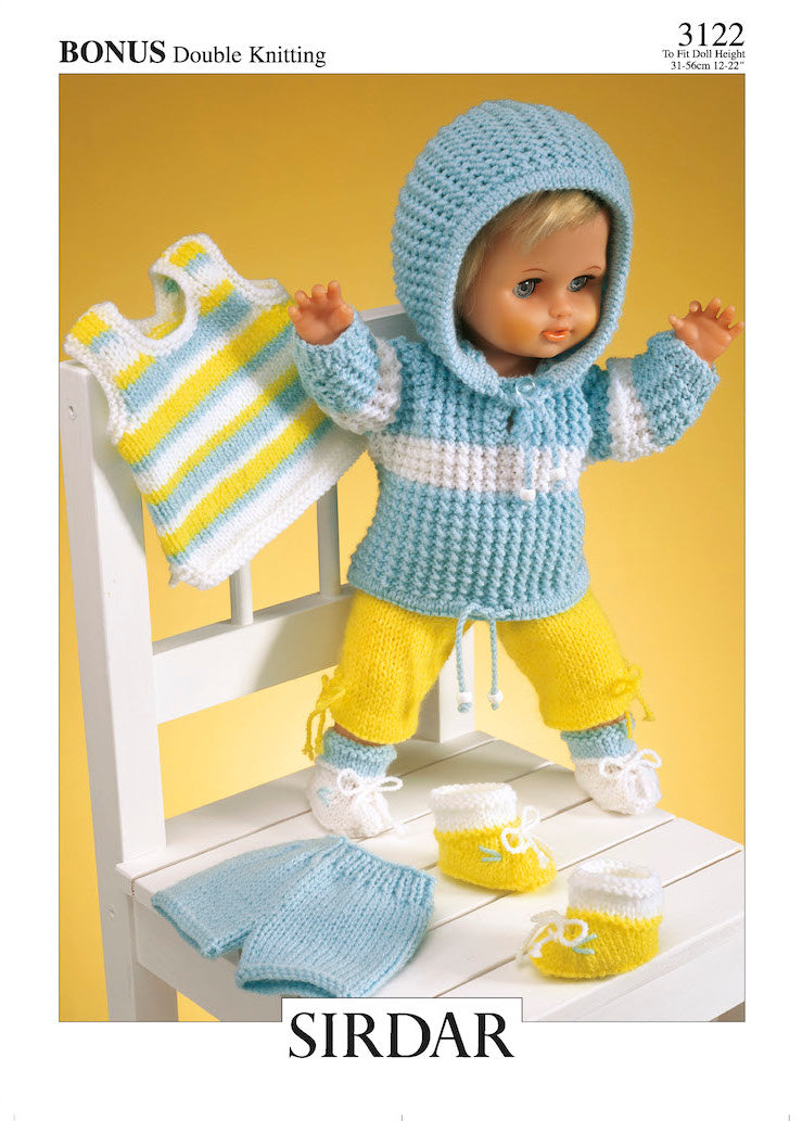 Hayfield Bonus DK 3122 Doll's Tracksuit Top, Trousers, shorts.