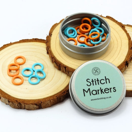 Atomic Knitting 30 EPDM Snag-Free Rubber Knitting Stitch Markers & Tin