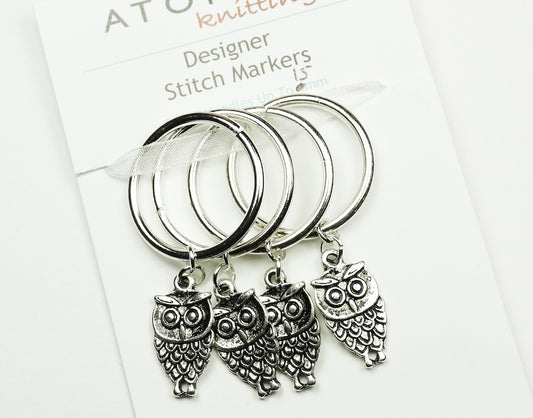 Atomic Knitting 15mm Metal Charm Stitch Markers - Owls (flat) - valleywools