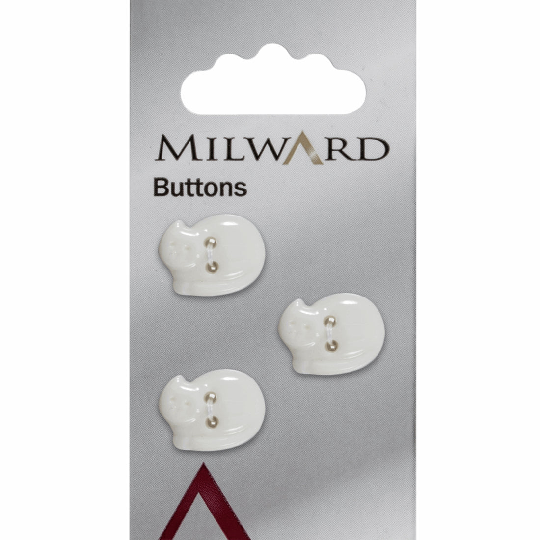 Milward Carded Buttons White Cat, size 17mm - valleywools