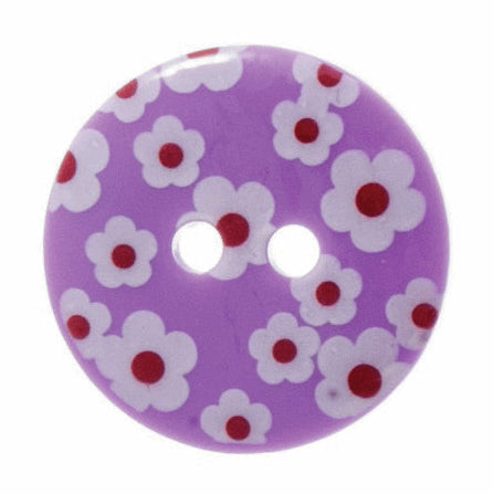 Trimits Printed Purple Flower Button 18mm - valleywools