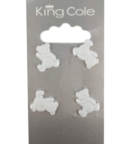 King Cole Carded Buttons 016 White Teddy Bear Shaped Buttons - valleywools