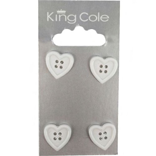 King Cole Carded Buttons White Heart - valleywools