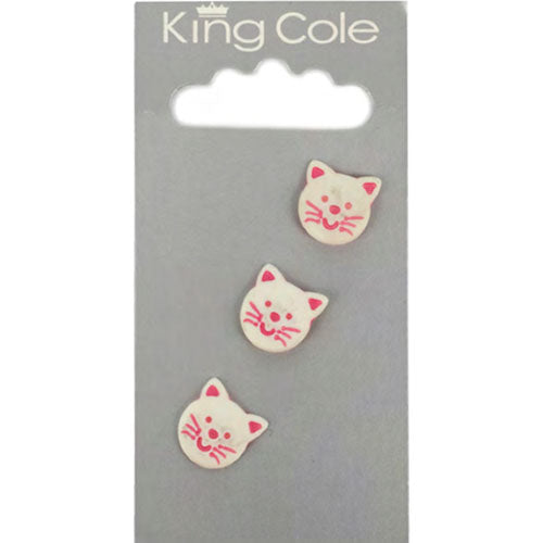 King Cole Carded Buttons Pink/White Cat - valleywools