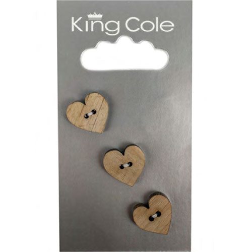 King Cole Carded Buttons Wooden Heart - valleywools