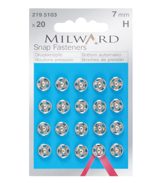 Milward Silver Snap Fasteners 7mm - valleywools