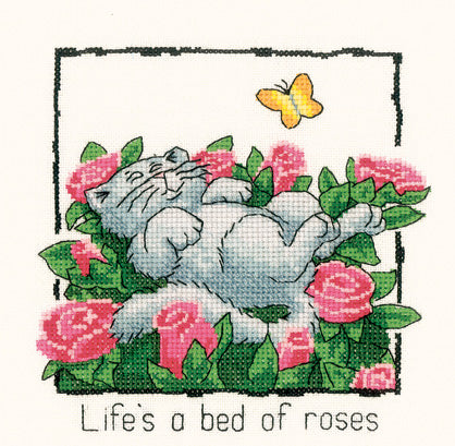 Heritage Crafts Cats Rule 'Life's a bed of roses' - valleywools