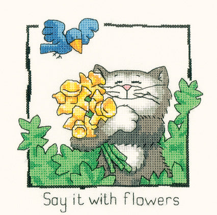 Heritage Crafts Cats Rule 'Say it with Flowers' (evenweave) - valleywools